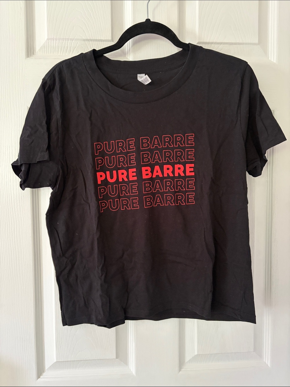 Pure Barre Black Tee with Red Repeat Logo